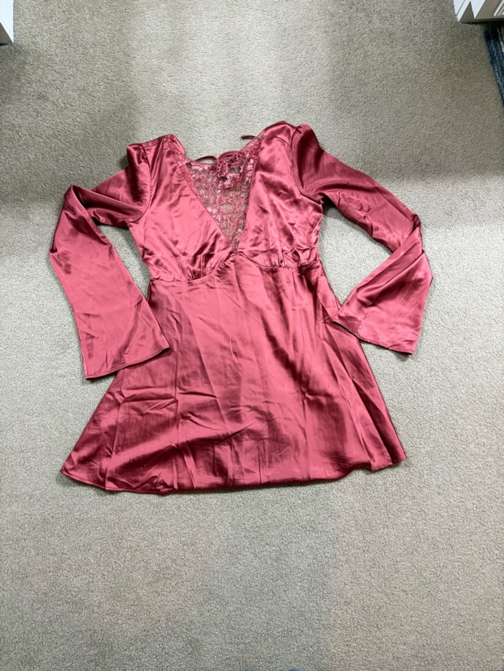 Lulu's Rusty-Orange Long Sleeve Satin Mini Dress